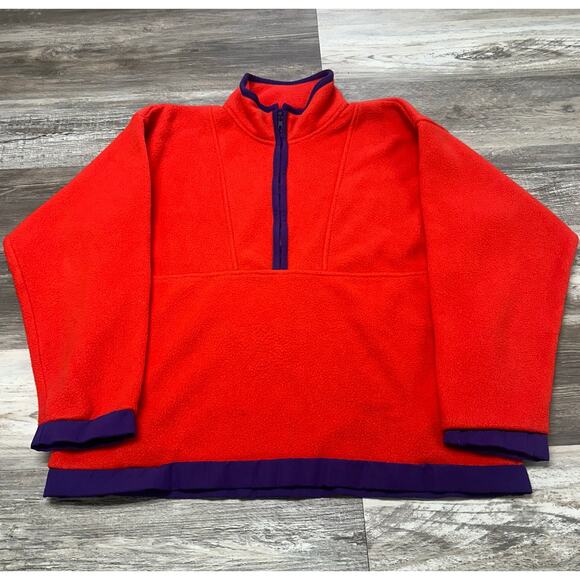 Vintage 90s Gap Arctic Light Fleece Red Purple Mens L 1/2 Zip Mock Neck Pullover - Picture 2 of 8